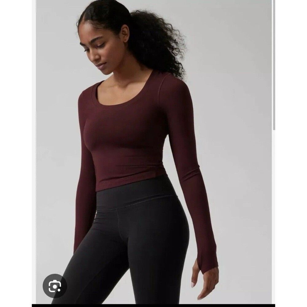ATHLETA Women's Crop Top Long Sleeve Shirt Athletic Gym Workout Sz L